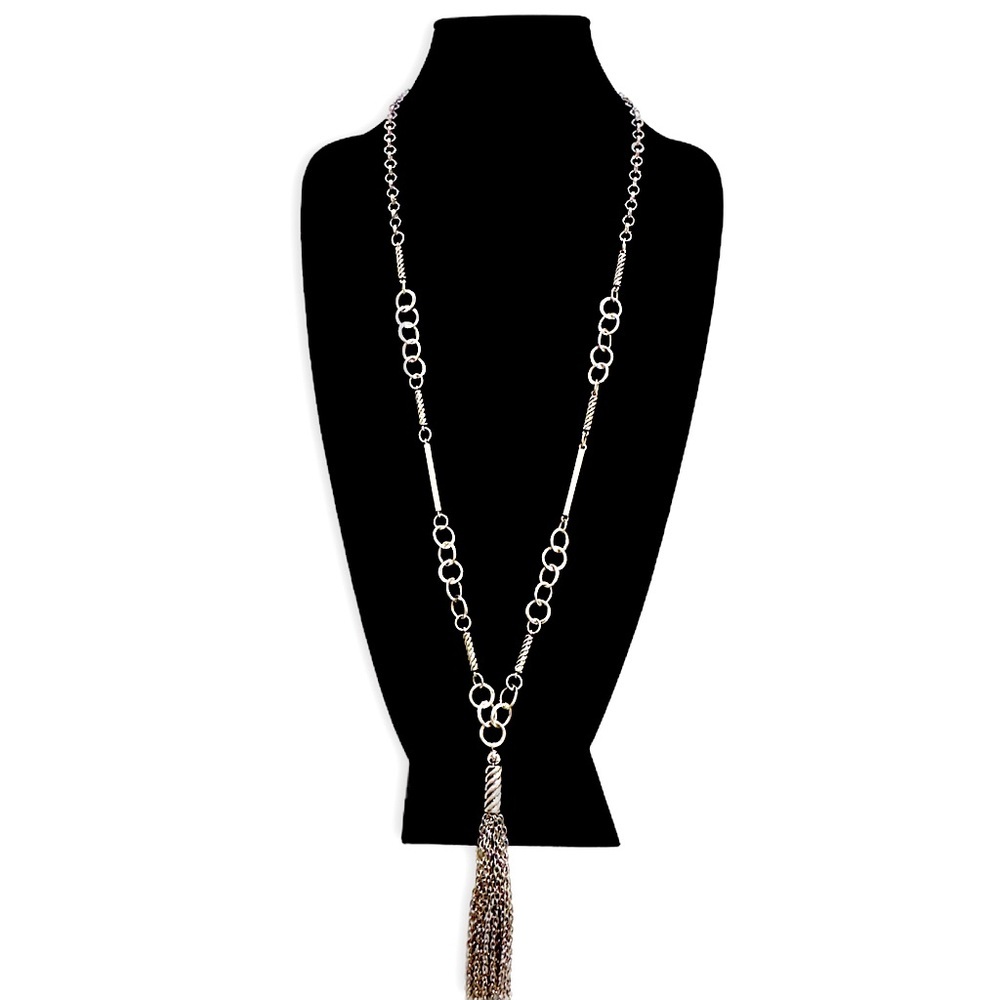 CHICO’S Silver Tassel Y-Drop Lariat Boho Necklace | NWT